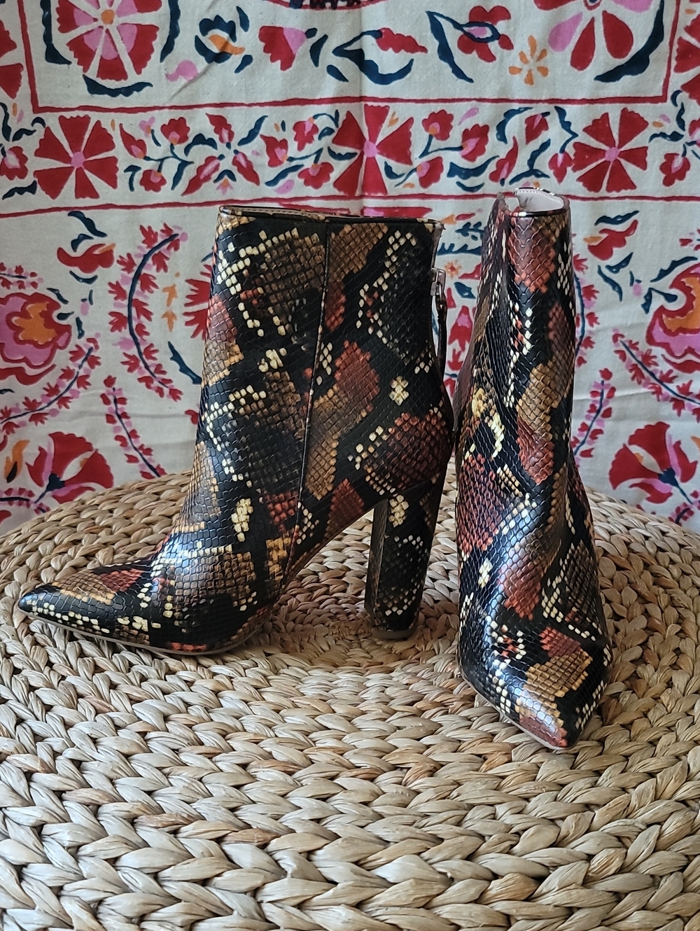 Steve Madden Black and Brown Snake-Print Ankle Boots